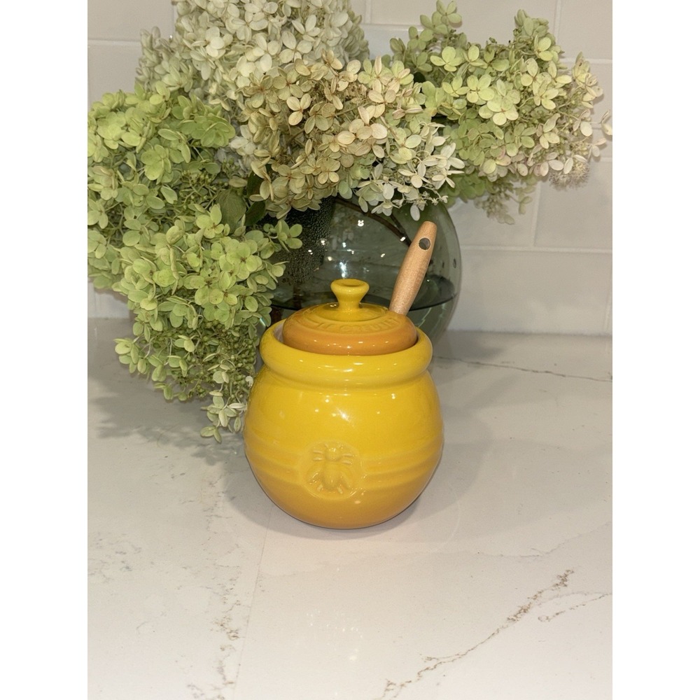 NEW Le Creuset Honey Pot Dipper & Lid Dijon Yellow Discontinued Retired No Box